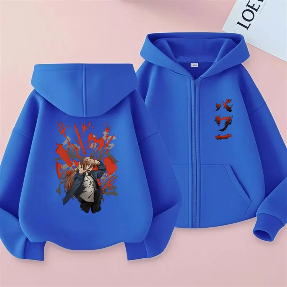 Anime Chainsaw Man Power Zipper Hoodie Cartoon Manga Graphic Print Zip Up Jackct Coat Men Women Fashion Casual Oversized Hoodies view 3