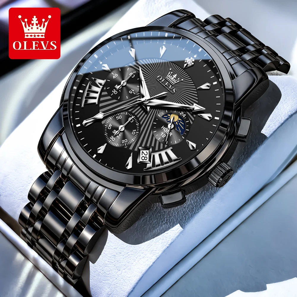 

OLEVS 2892 Top Brand Quartz Wristwatch for Men Moon Phase Chronograph Luminous Date Stainless Steel Men's BusinessWatch