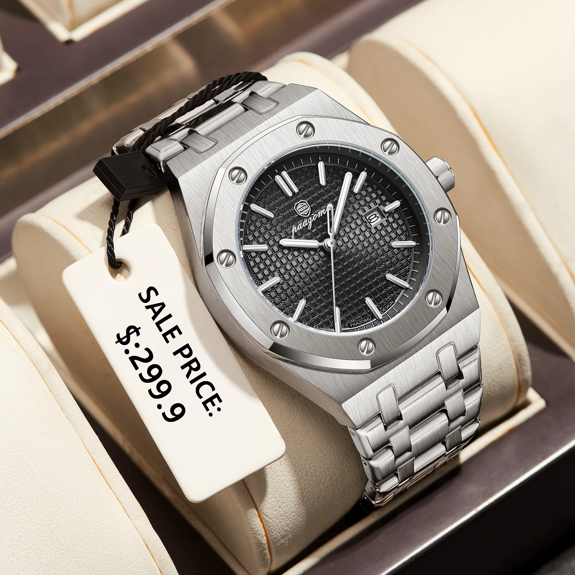PAAZOMU Luxury Business Watches for Men Date Week Stainless Steel Quartz Man Watch Waterproof Luminous Fashion Men's Wristwatch image 3