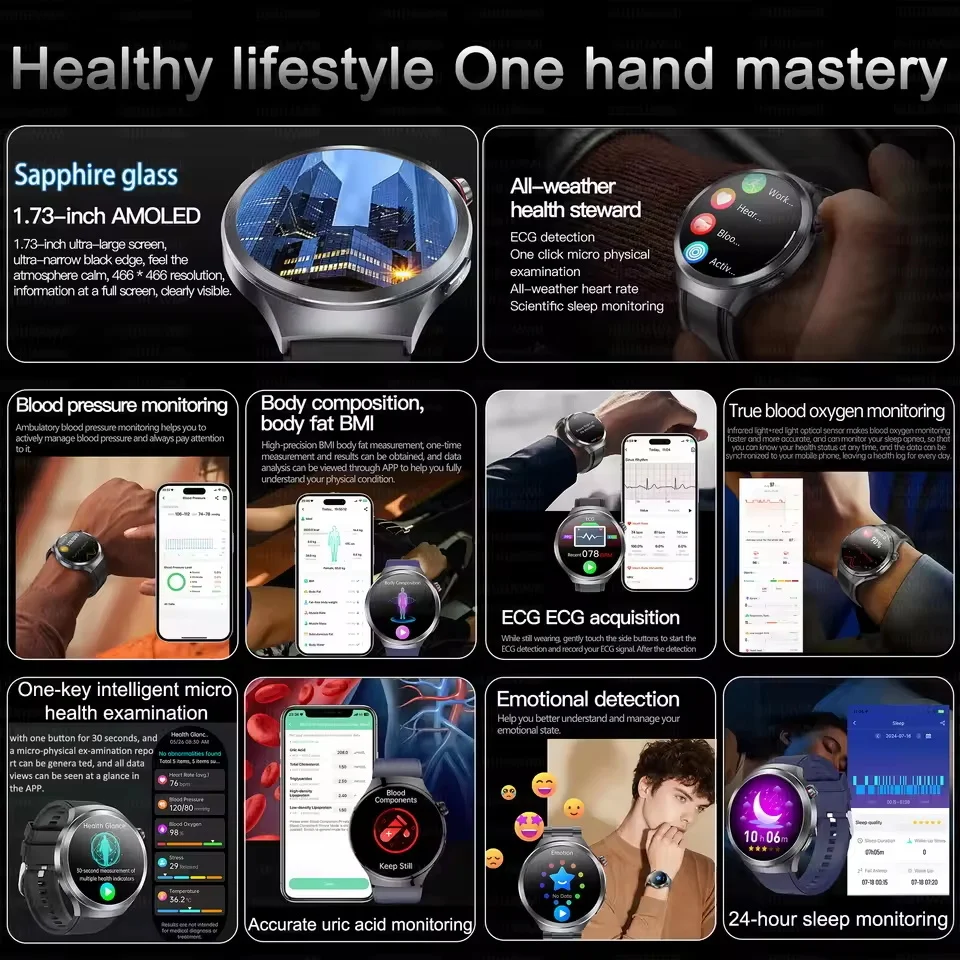 2025 New ECG+PPG Health Smart Watch Uric Acid Blood Pressure Blood lipids Body Analysis Monitor HD Bluetooth Call Smartwatch Men