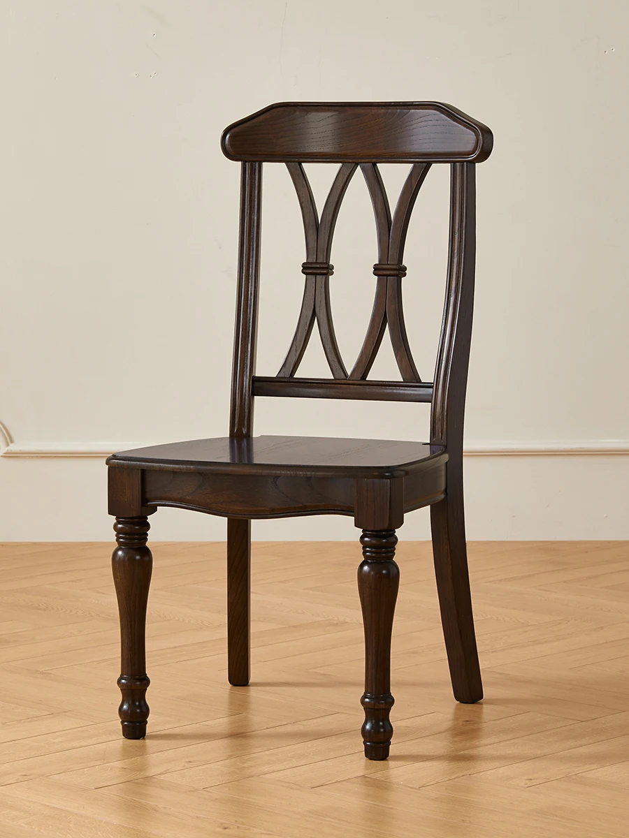 LTT American all-solid wood dining table and chairs restaurant seat household retro log desk chair