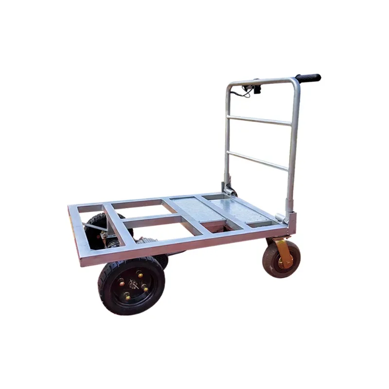 

Electric flatbed cart trolley pulling cargo truck construction site decoration pulling tile cement into the elevator