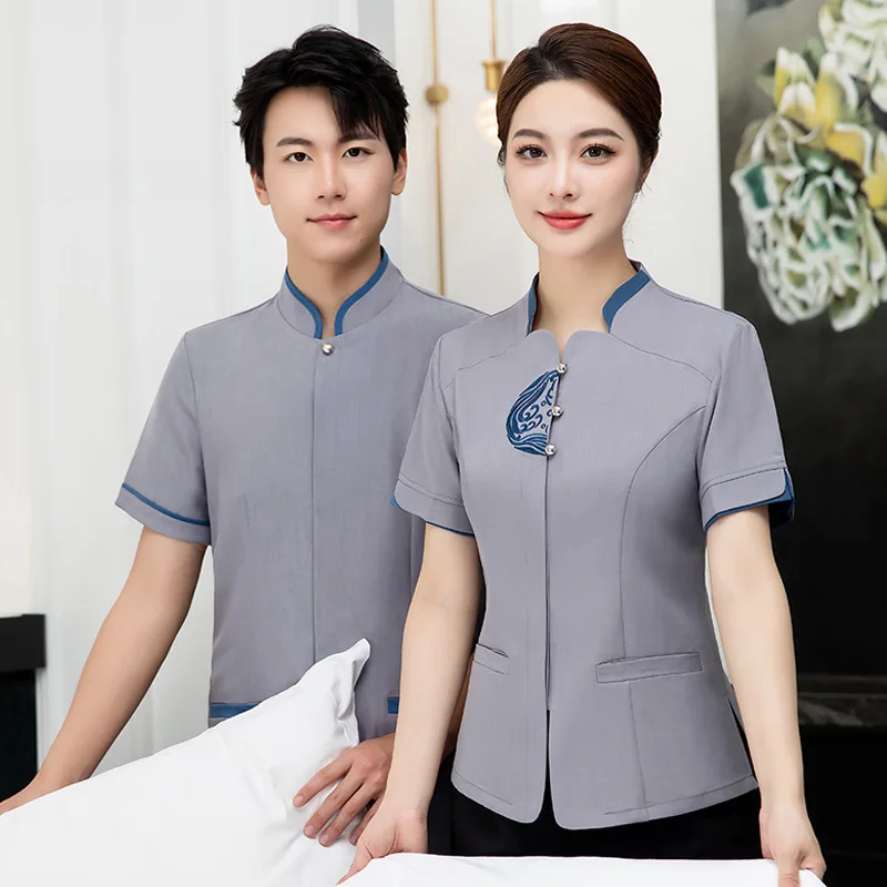 男性と女性のための新しいホテルの客室清掃スタッフの制服、病院、ショッピングモール、不動産管理、ゲストのための夏服