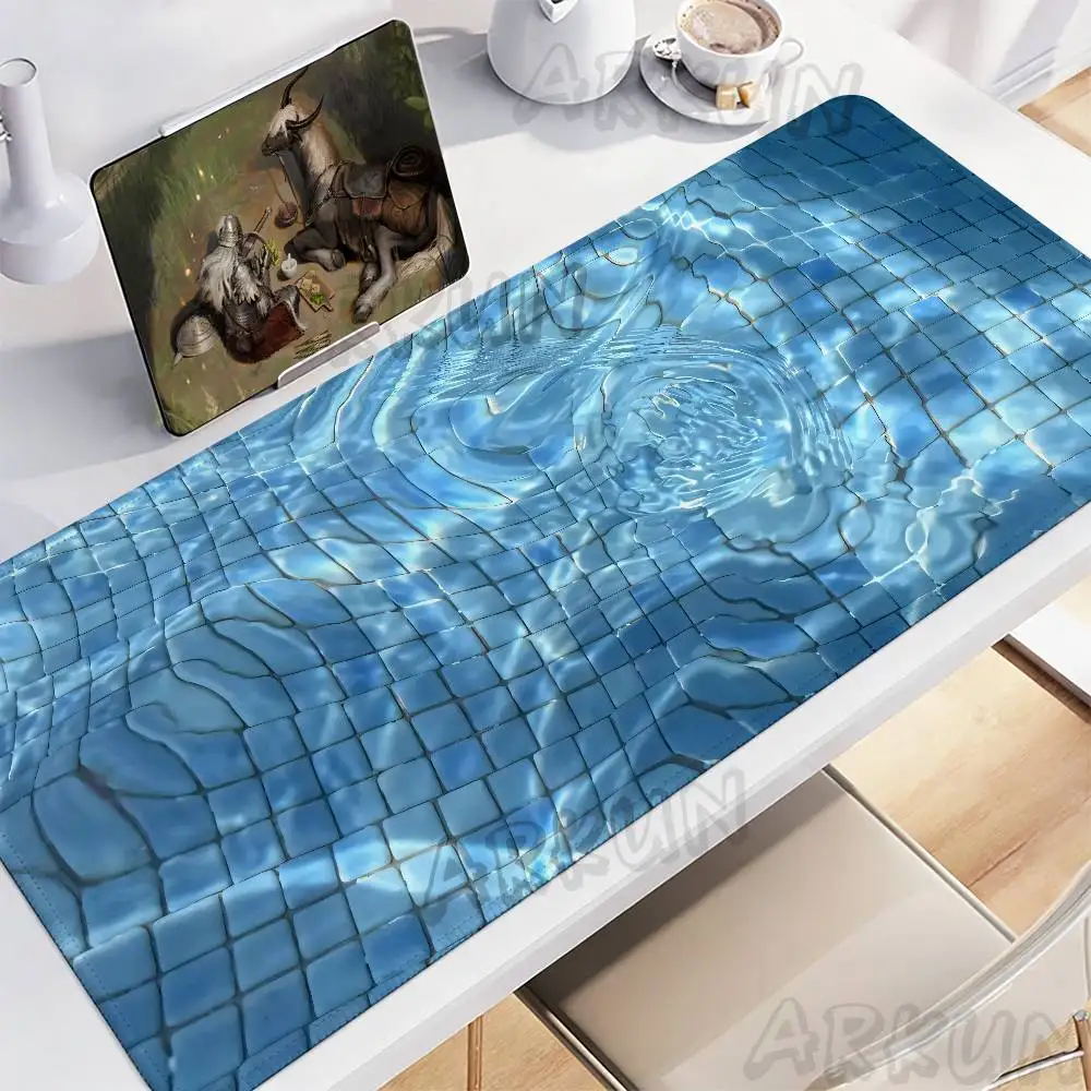 Blue Swimming Pool Water Ripple Mouse Pad, Clear Aqua Tile Water Texture Desk Mat, Aesthetic Wavy Water Surface Gaming Mousepad