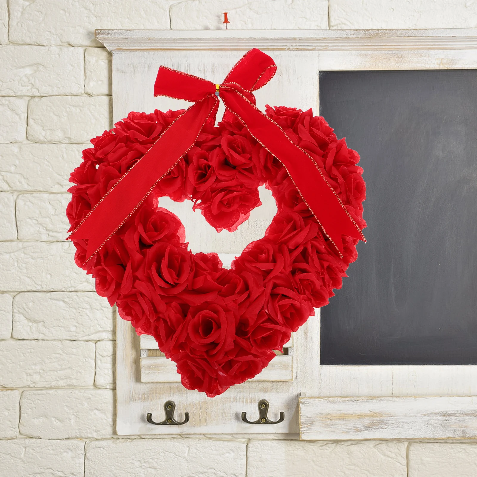 

Rose Wreath Decor Valentine Wedding Heart Shaped H made Fabric Romantic Atmosphere Easy Hanging Wall Door Window Decor