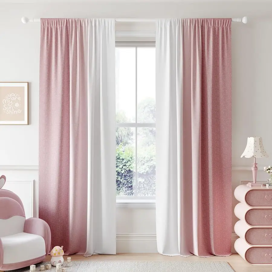 

100 плотные шторы длиной 84 дюйма, 2 панели для спальни, гостиной, розовый, белый цвет, с градиентным рисунком, затемняющая комната, термоизоляция
