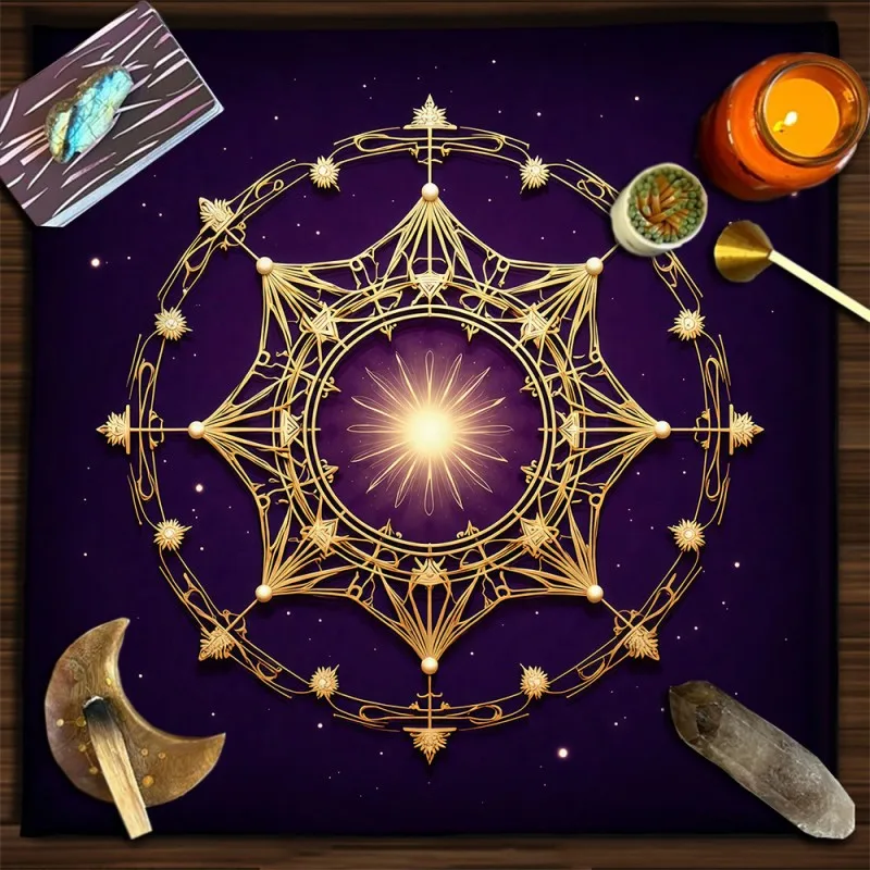 Magic Crystal And Flower Tarot Tablecloth, Suitable For Witches And Tarot Card Readers, Machine Washable, Witchcraft Supplies