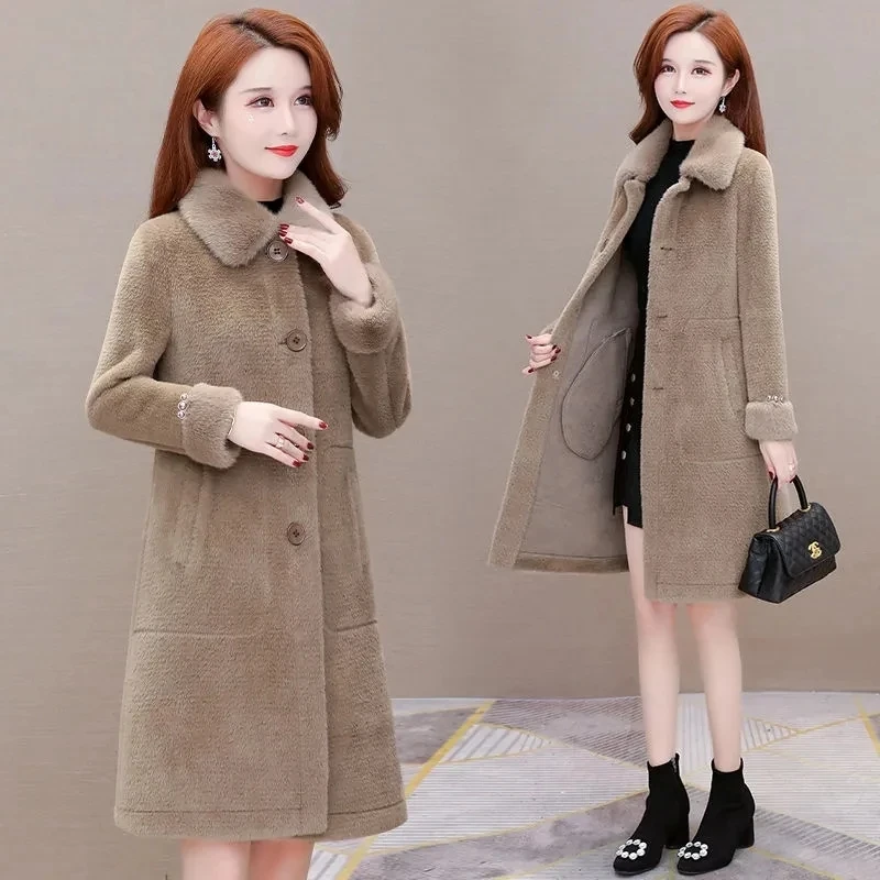 2023 New Long Imitation Mink Velvet Fur Coat Women's Thick Woolen Coats Temperament Female Women Winter Warm Faux Fur Outcoat