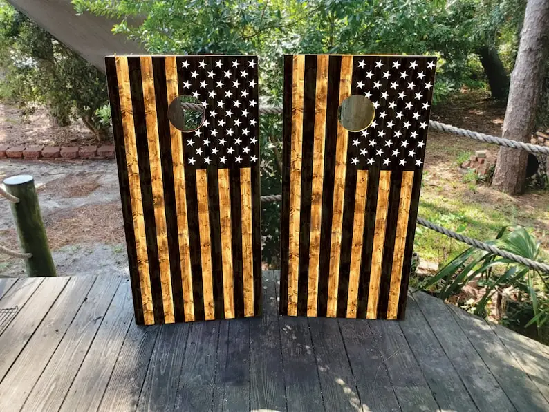 WATERPROOF & NON FADING Cornhole Board Wraps - Wooden American Flag - Easy to Apply, Weatherproof, Laminated, High Quality, Prof