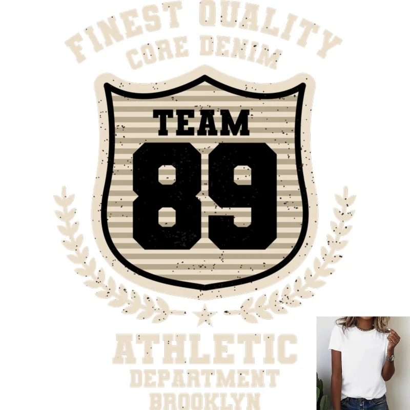 Vintage College Style TEAM 89 Badge Heat Transfer White Ink Iron - on Patch, Suitable for T - Shirts/Canvas Bags, Casual Sports