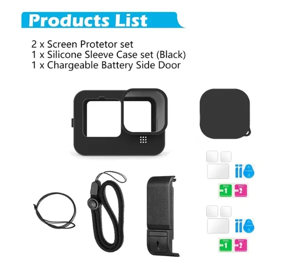 Водонепроницаемый корпус, силиконовый чехол, боковая крышка аккумулятора, фильтр для GoPro Hero 12 11 10 9, комплект аксессуаров для экшн-камеры Go pro