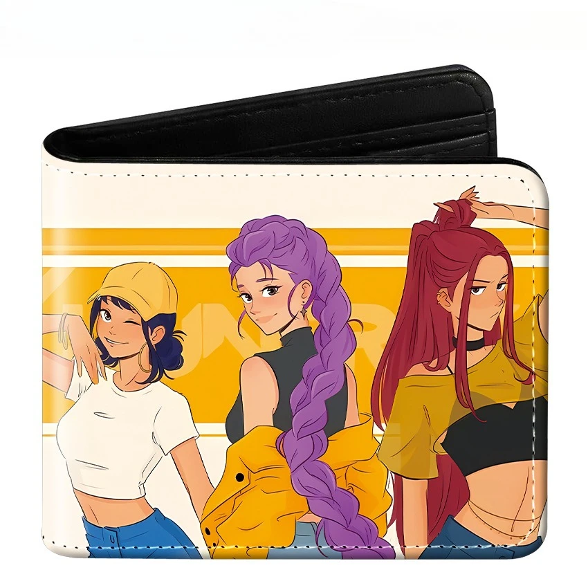 Dompet Anime Kpop Demon Hunters Kulit PU Kartun Fashion Pola Mira Zoey Rumi Dompet Pendek Lipat Bermotif Hadiah Ulang Tahun