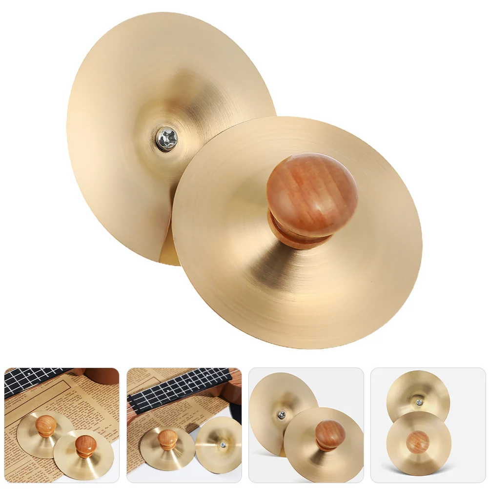 

2 Pcs Children's Musical Instrument Cymbals Kids Small Finger Percussion Toy Mini Wood Copper Hand for Toys