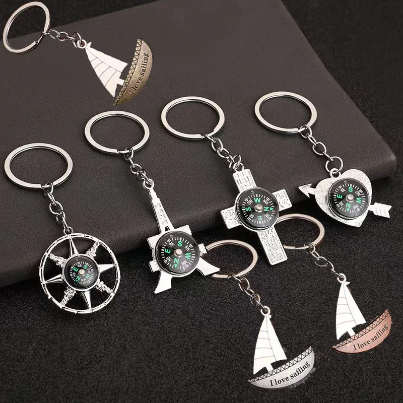 

100pcs/Lot Compass Keychain Star Tower Rudder Cross Keyring Sailing Sailboat Key Chains Sea Trip Pendant Shark Bottle Opener