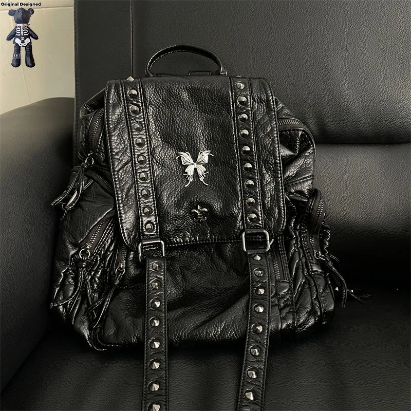 Y2K Spicy Women Girl vintage Metal Punk Shoulder Bag Backpacks Harajuku Ladies Hip hop Rock Lager Capacity Backpack Totes