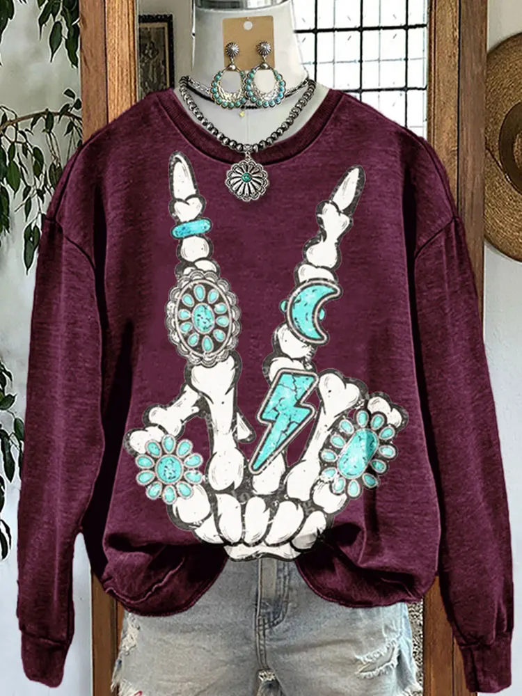 

Retro Western Skull Print Sweatshirt