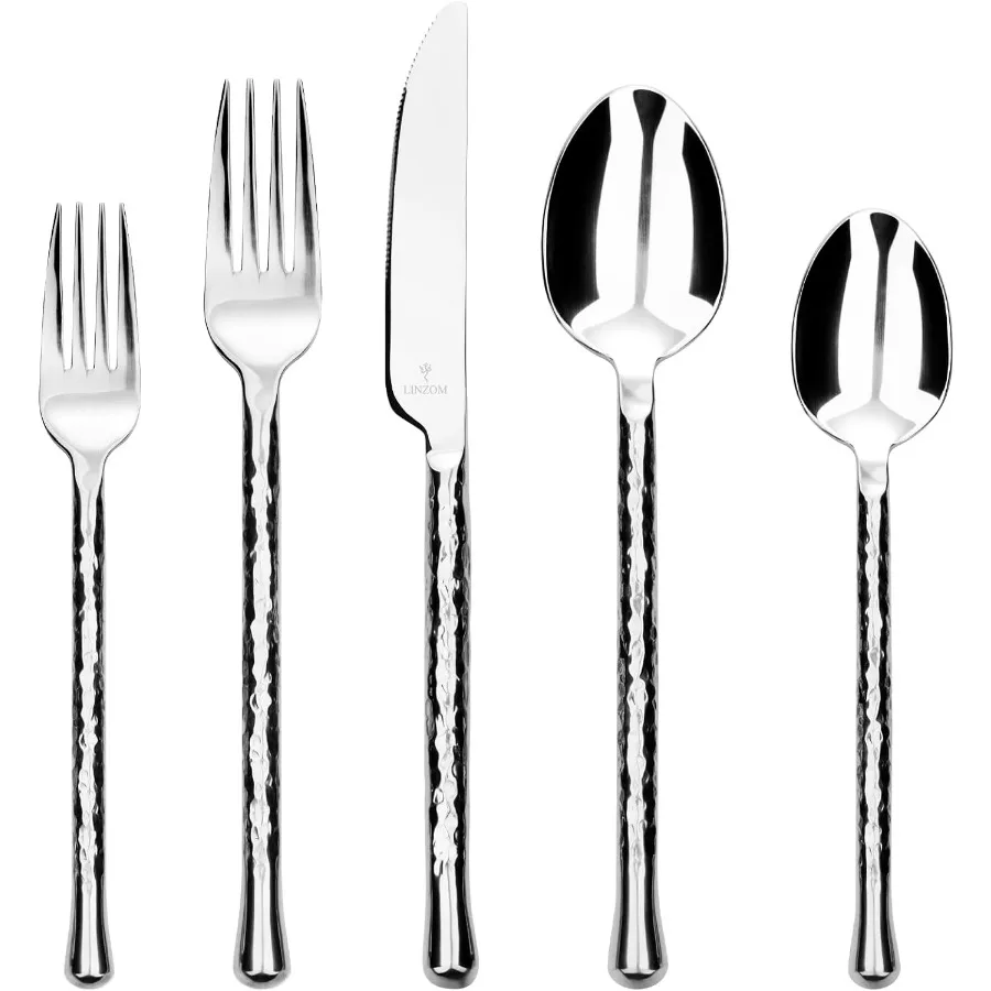 

Glam Forged 20Piece Silverware Set 18 10 Stainless Steel Flatware with Unique Hammered Finish Elegant Cutlery Set for 4 People