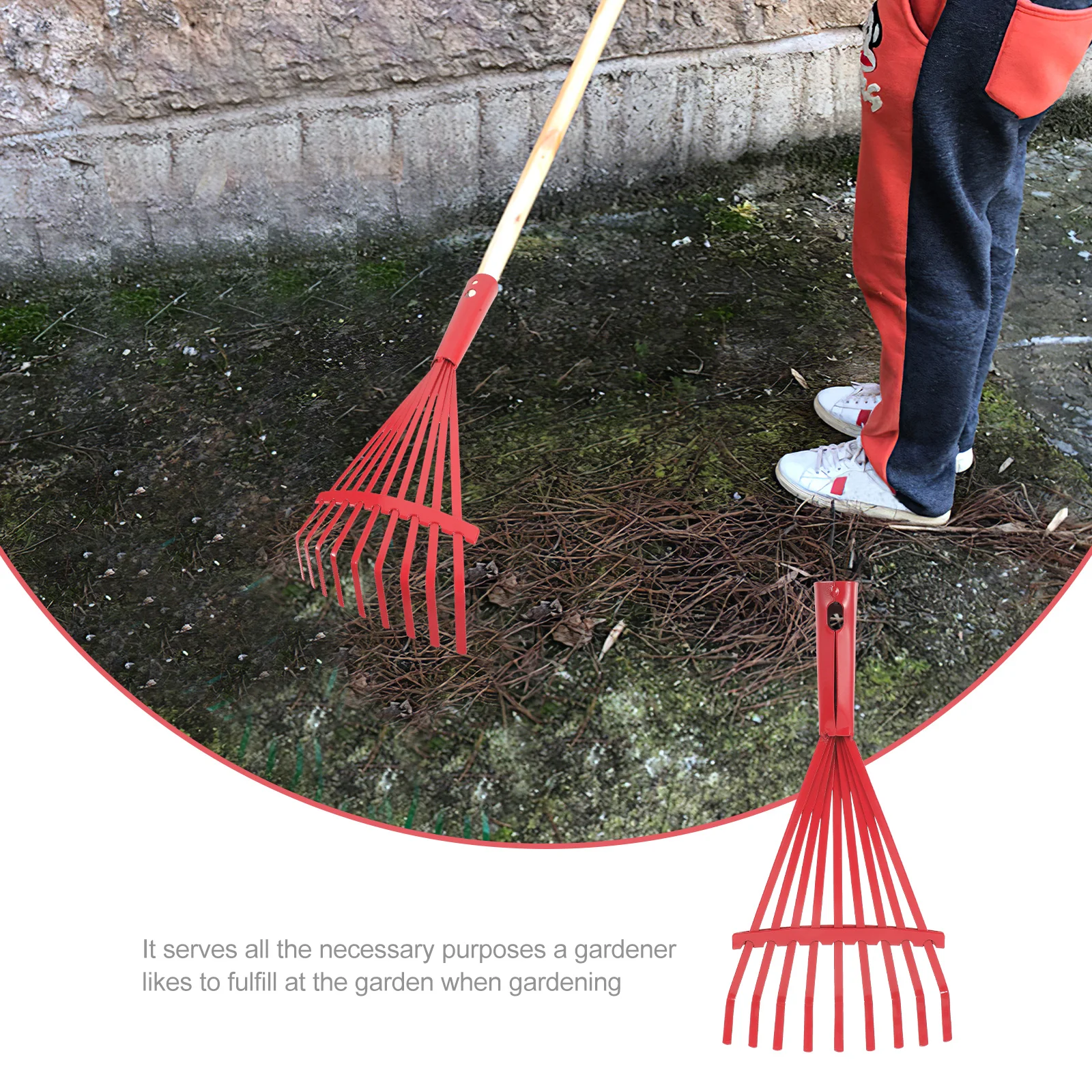 

Heavy Duty 9-Tine Steel Garden Rake for Weeding Soil Cultivating Fallen Leaves Removal Multifunctional Gardening Tool
