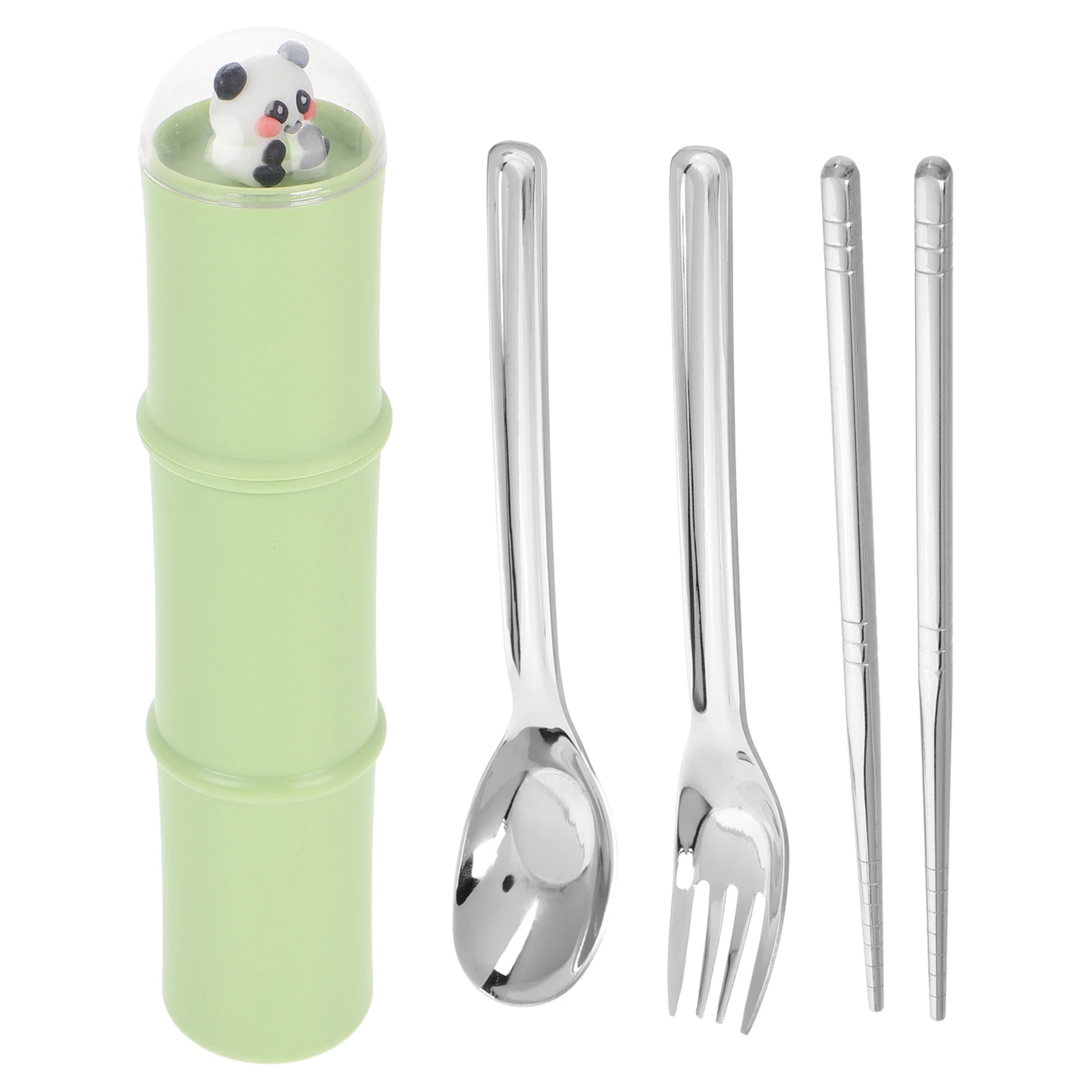 

Portable Cutlery Set 304 Stainless Steel Bamboo Silverware Student Travel Utensils Cartoon Case Camping Lunch Box Dining