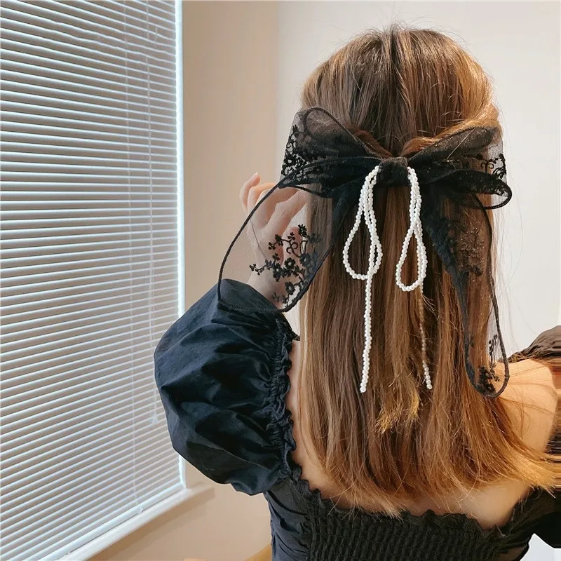 AWAYTR Tassel Elegant Vintage Bow Pearl Chain Hairpins Sweet Hair Decorate Headband Hair Clips For Fashion Hair Accessories