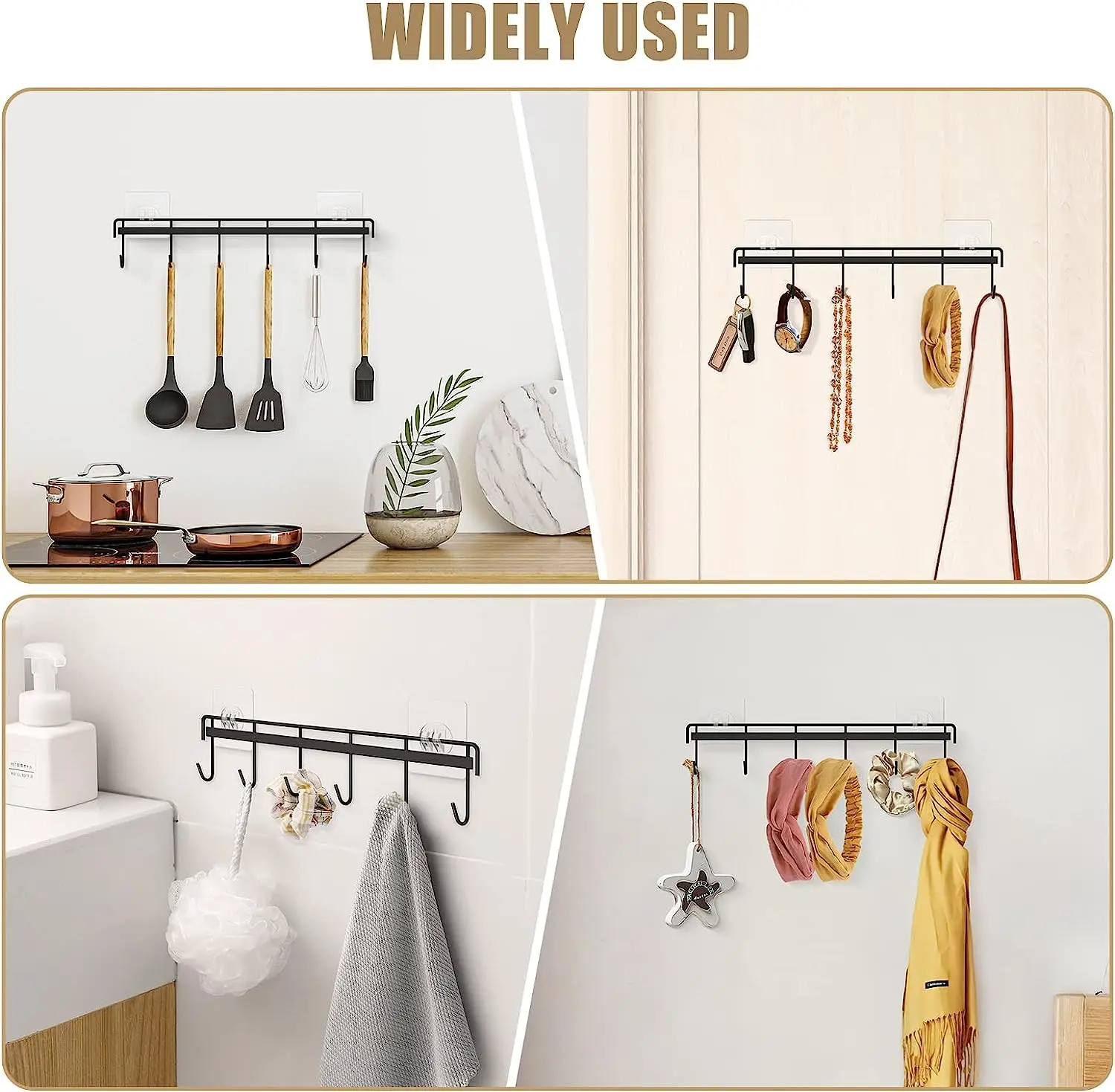 Kitchen Utensil Rack Storage Wall Mount Adhesive Kitchen Utensil Hanger Holder Space Saving Kitchen Organization Wall Hooks