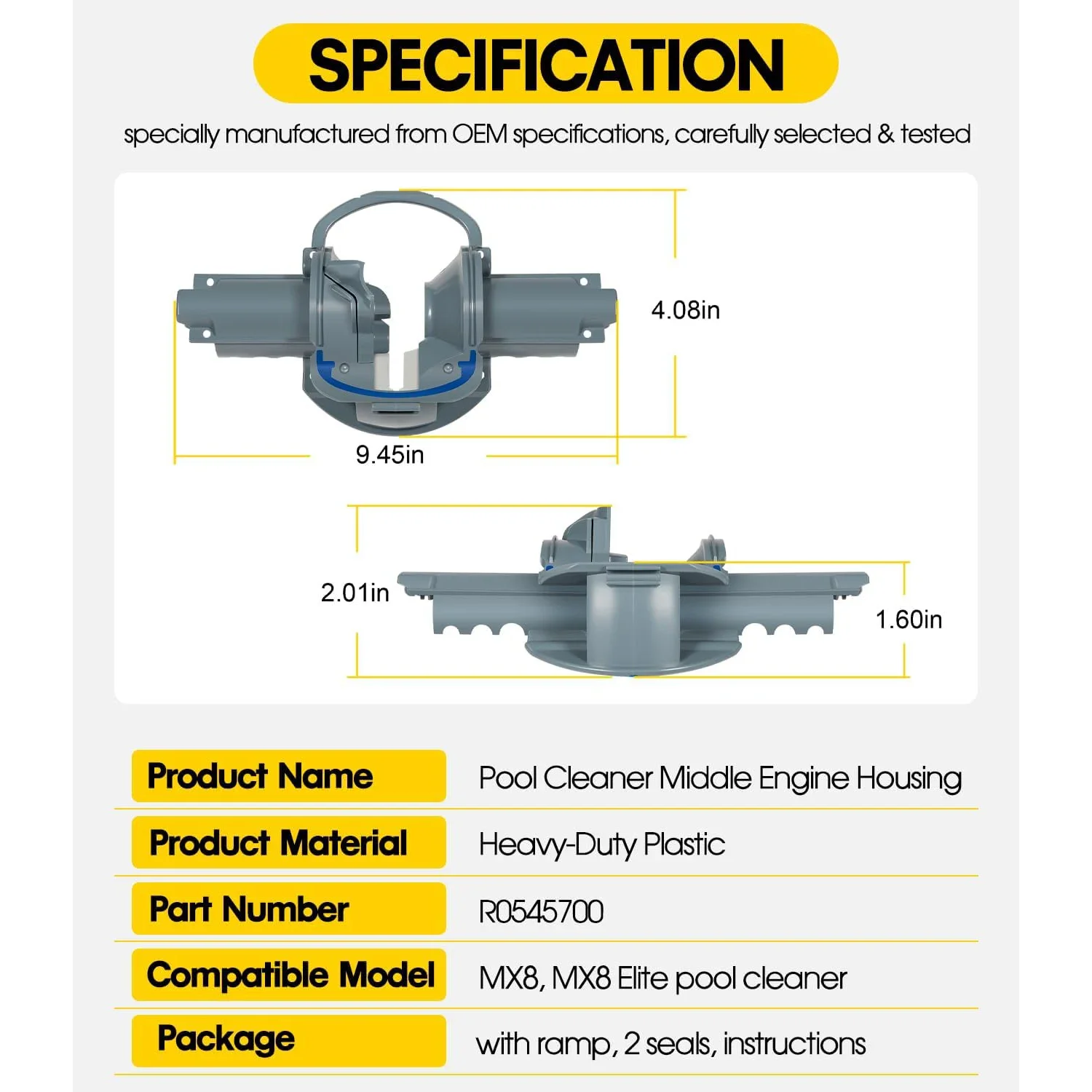 Middle Engine Housing Assembly Replace for Zodiac MX8 / MX8 Elite Fix & Rebuild Baracuda Suction Pool Cleaner with Ramp 2 Seals image 6