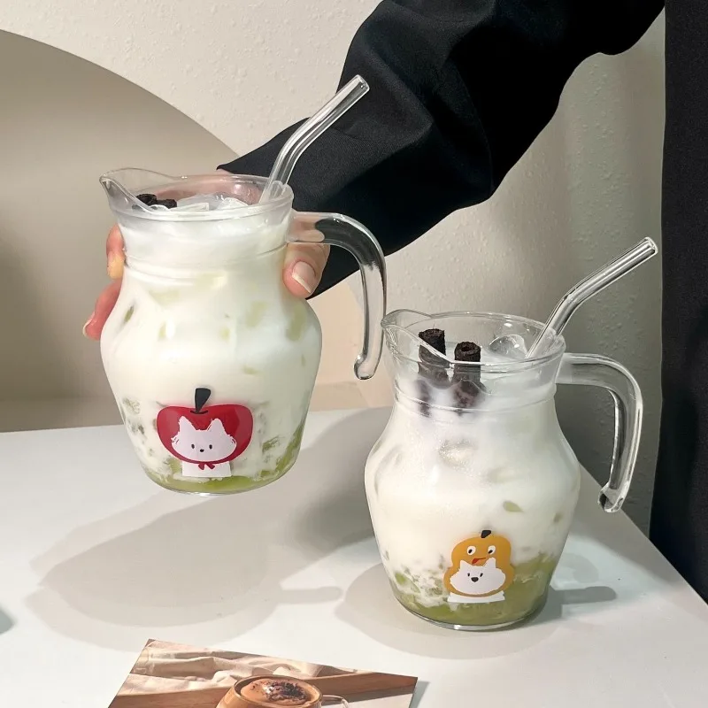 500Ml Original Kitten Glass Tie Pot Glass Juice Cup Fruit Tea Beverage Cup Wine Mug Personalized Coffee Pot Cold Drink Cups