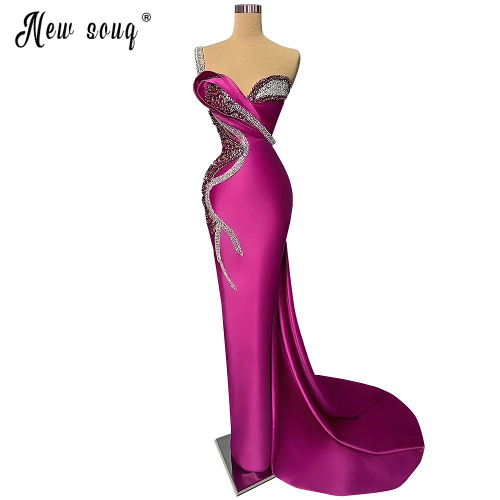 Elegante Kristallen Magenta Feestjurk Sling Sweetheart Zeemeermin Formele Avondjurken Vestidos De Noche Lange Celebrity Jurken