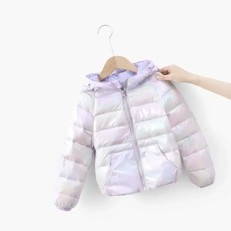 Baby White Duck Down Jacket Boys and Girls Autumn Winter New Colorful Children\'s In Bright Coats Thin Section Hooded Outerwear