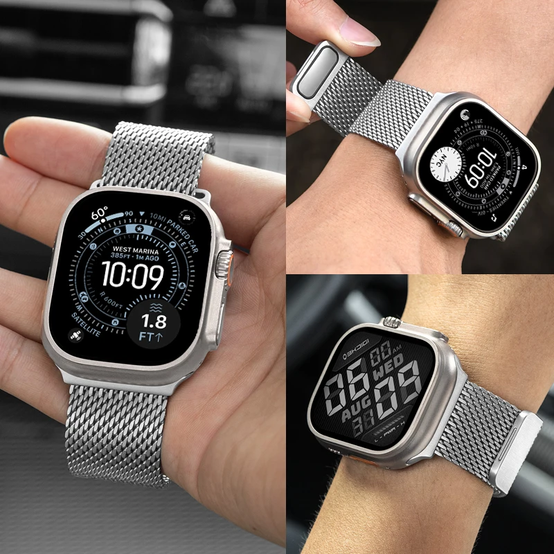 حزام حلقة ميلانو سميك لساعة أبل ألترا 3 2 49 مللي متر 46 مللي متر 44 مللي متر 45 مللي متر 40 مللي متر 41 42 مللي متر سوار iWatch Series 11 10 9876 SE3