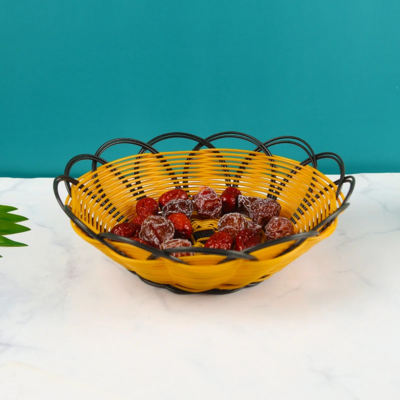 2 أحجام الروطان سلة خبز مستديرة المنسوجة يدويا صينية الشاي طبق تقديم الطعام لحفلات العشاء القهوة الإفطار ديكور المنزل سلة