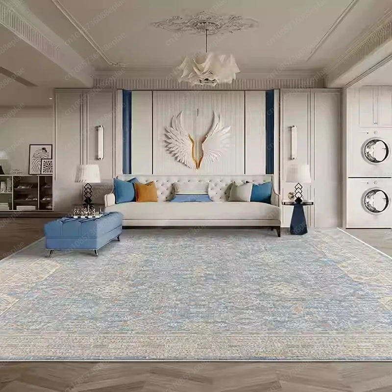

Светло-голубой ковер для гостиной в американском стиле, ретро-вилла, большой декор, напольный ковер, роскошный прикроватный коврик, толстый мягкий ковер для спальни