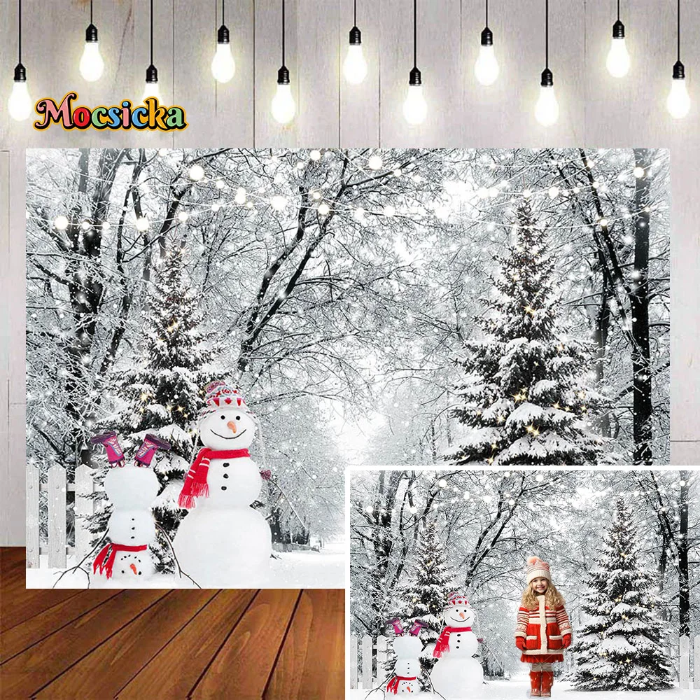 Winter Christmas Tree Snowy Photography Background Studio Glitter Lights Castle Photobooth Backdrop Kids Cake Smash Photocall