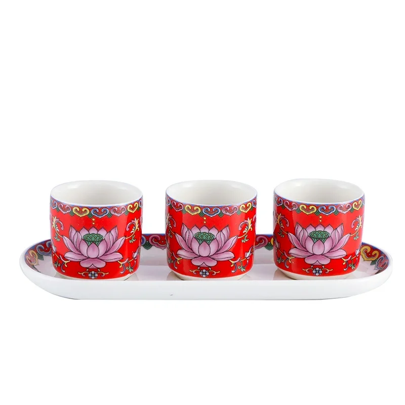 Ceramics Holy Grail Lotus Water Supply Cup Zhaocai Tea Cup Water Supply Cup Buddhist Temple Tribute Ornaments