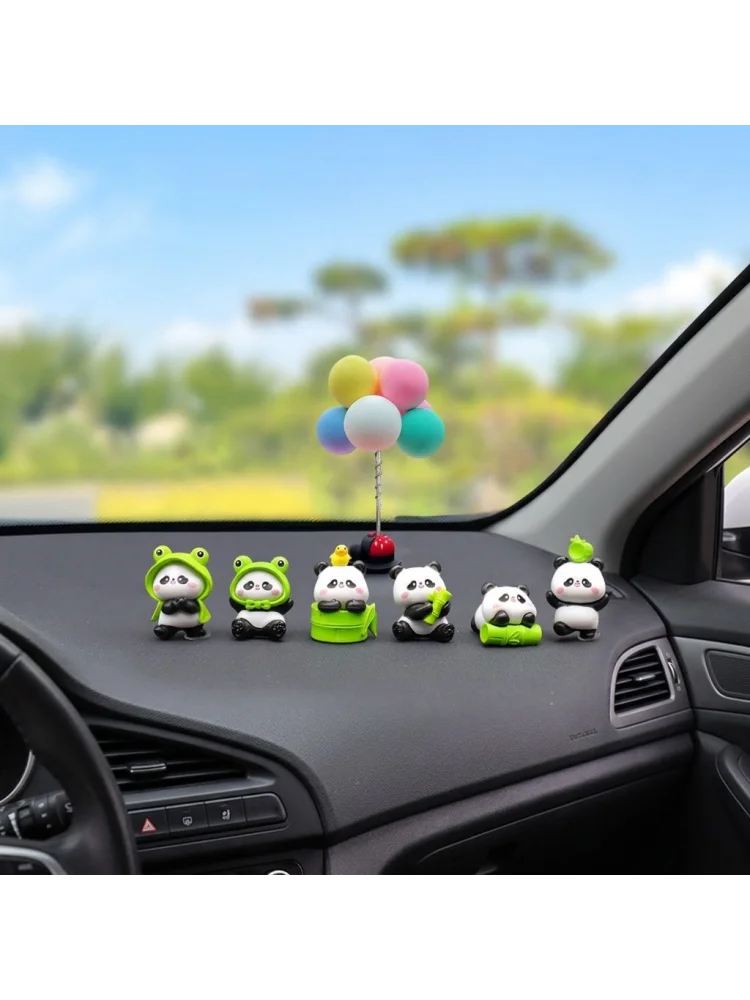 6 Stück Kawaii Panda Auto-Armaturenbrett-Figuren, Niedliche Harz-Mini-Ornamente, Innendekoration, Schreibtisch- und Heimdekoration, Geschenk für Frauen, SUV, Auto – Detail 8