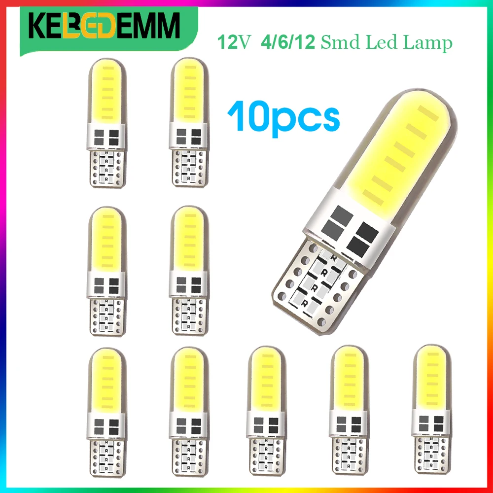 10Pcs 12V T10 Cob 4/6/12 Smd Led Auto Interior Bulb Canbus Error Free White 5730 Led Car Side Wedge Light Bulb License Lamp