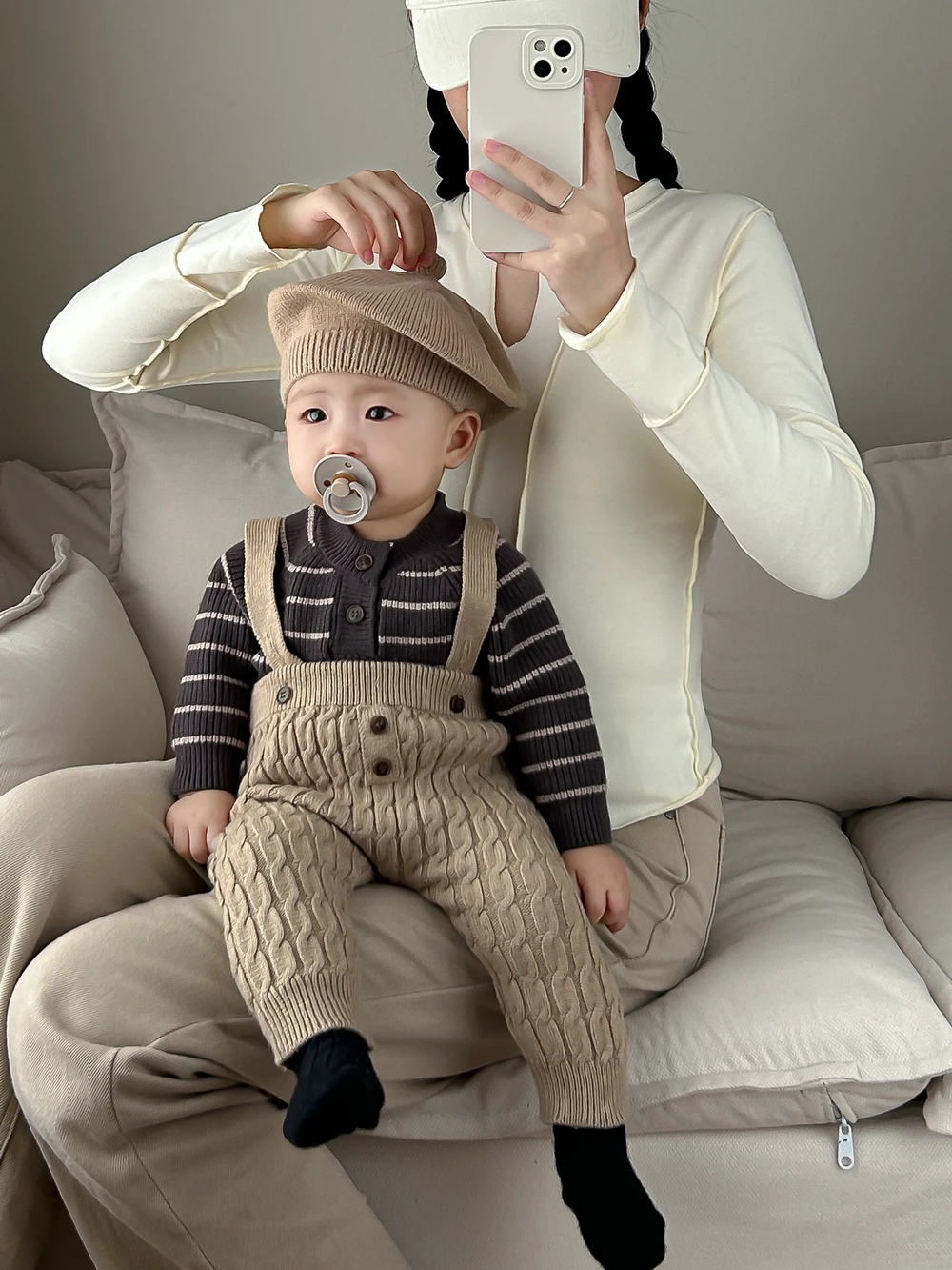 Korean 1 Year Old Boys Clothes Baby Girl Outfit Set Birthday Striped Knit Tops Suspender Pants Baby Clothes New Born Photoshoot