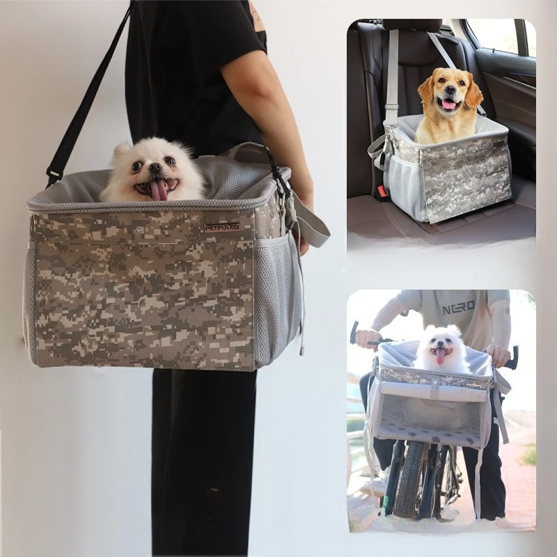 

Сумка-переноска для животных на велосипед, рюкзак-переноска для собак и кошек с большими боковыми карманами, удобными и мягкими плечевыми ремнями