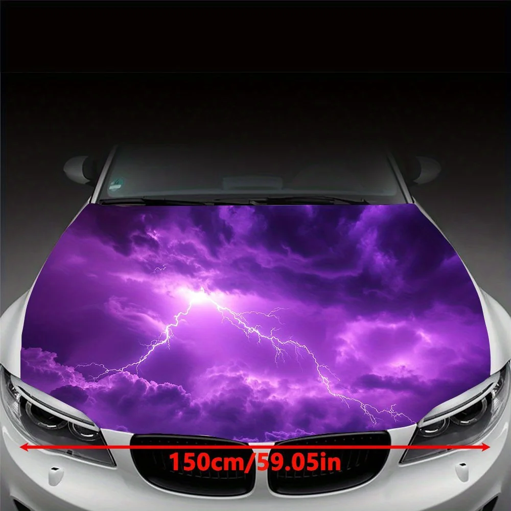 Lightning, Clouds, Purple Sky Car Hood Wrap Color Vinyl Sticker Truck Graphic Bonnet Auto Accessories Decoration Decal Gift
