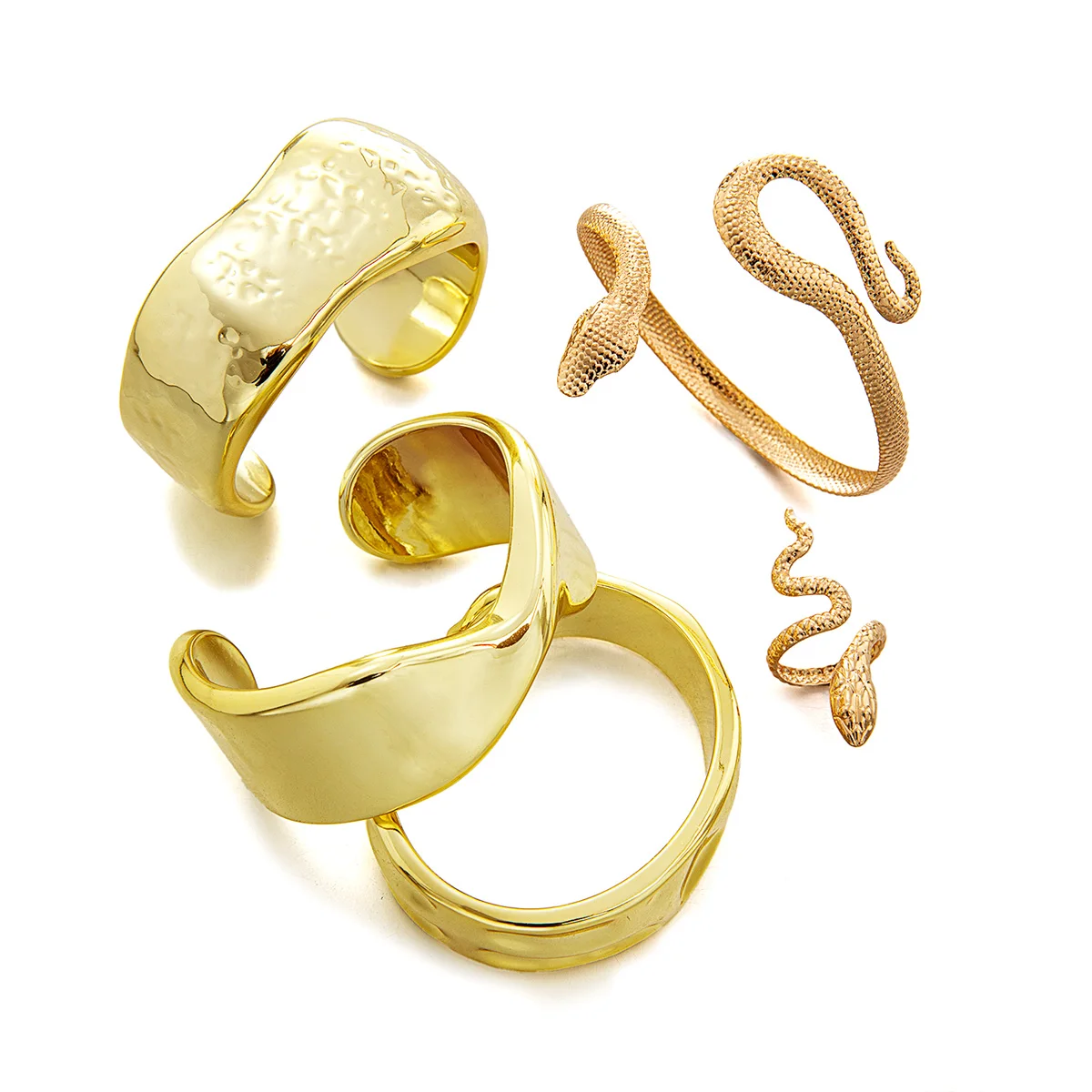 5-piece personalized wide face geometric opening bracelet multi piece set snake shaped ring women's jewelry set