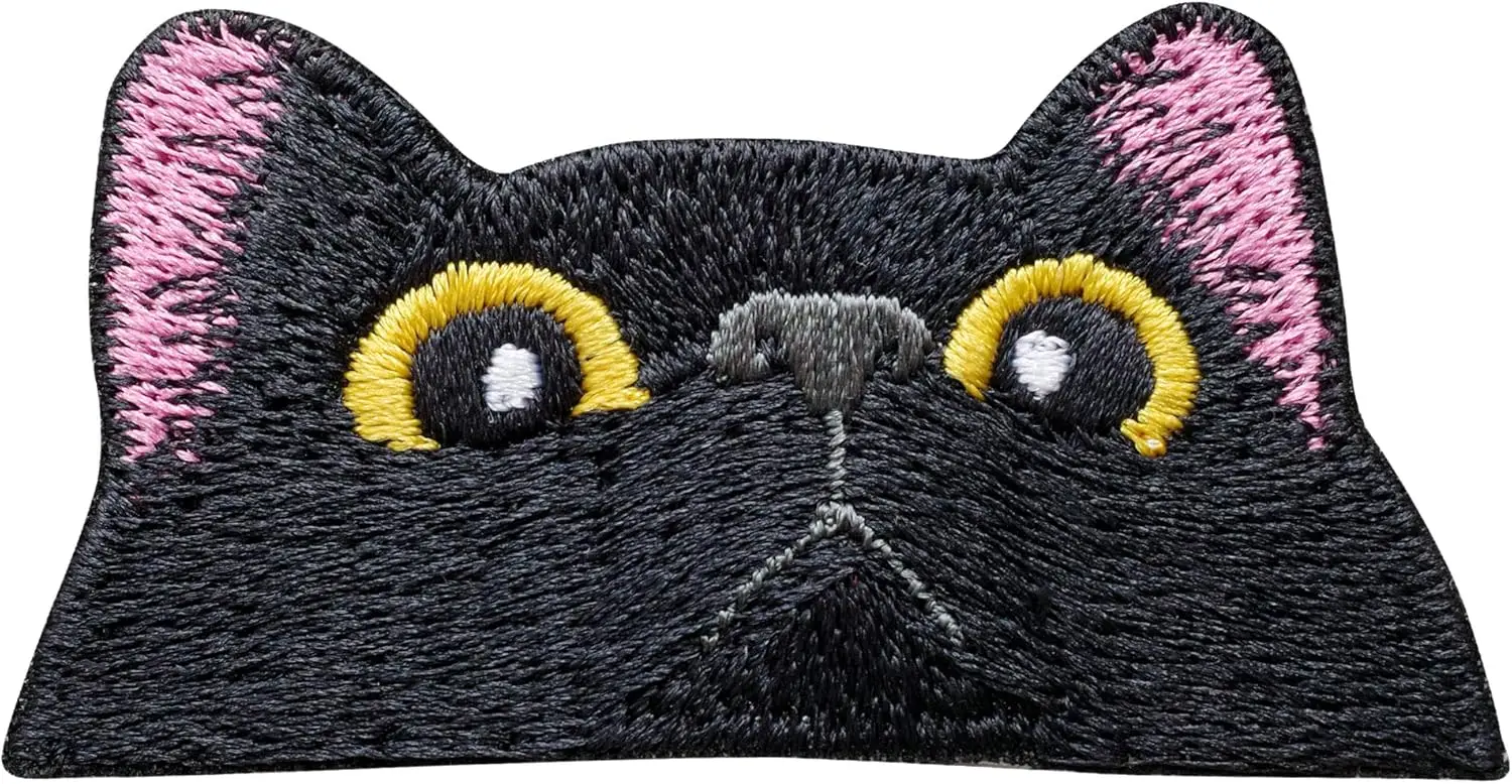 Black Cat Face Iron On Patches for Clothing Embroidered Applique Patch 