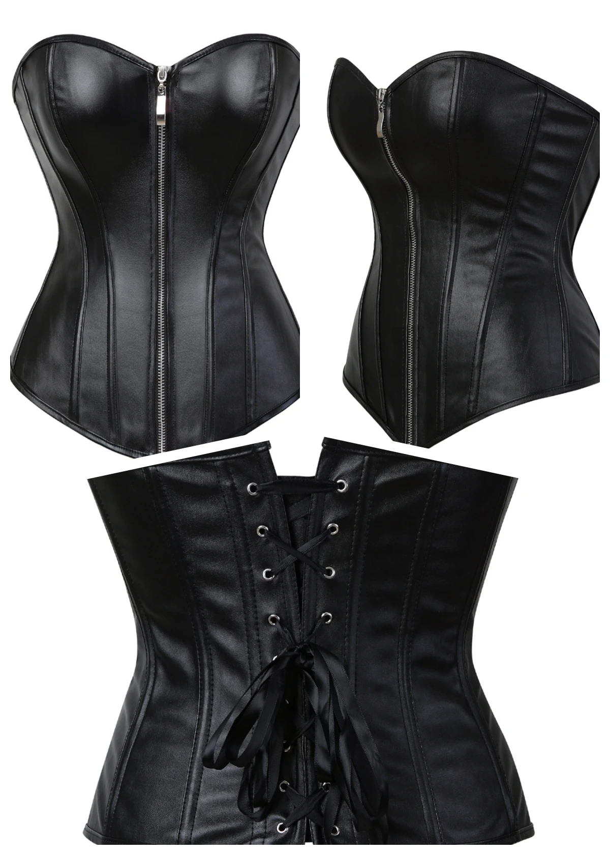 Faux Leather Corset Top for Women Gothic Zipper Front Bustiers & Corsets Sexys Leather Top Overbust Y2k Steampunk Plus Size7XL