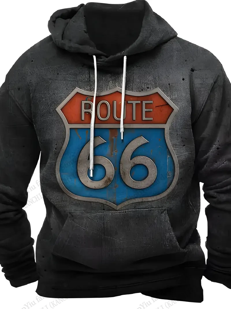 남성 빈티지 루트 66 3D 프린트 후드티 남녀 패션 오버사이즈 후드 스웨트셔츠 Y2k 코트 여성 스웨트 남성 의류 스다데라
