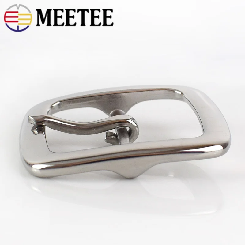 Meetee 1pc 40mm Stainless Steel Single Double Pin Buckles Men\'s Belt Buckle Head DIY High Quality Hardware Leather Accessories