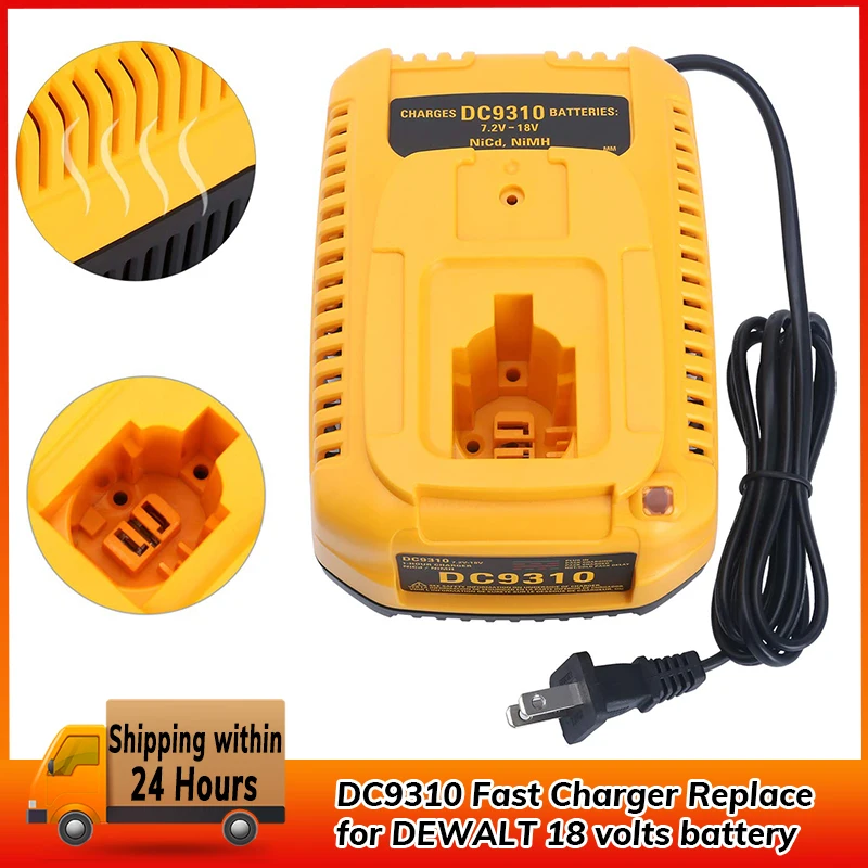 

Быстрое зарядное устройство DC9310 для DEWALT 18 в, совместимая с аккумуляторами Dewalt 7,2-18 в, DC9098, DC9096, DC9091, DE9057, DW9072