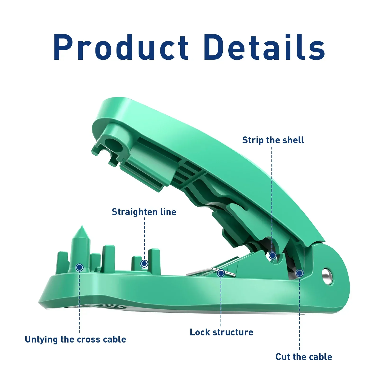 Ferramenta de decapagem de fios ZoeRax 4 em 1 RJ45 com funções de corte, descascamento e desembaraço para cabos STP/UTP.