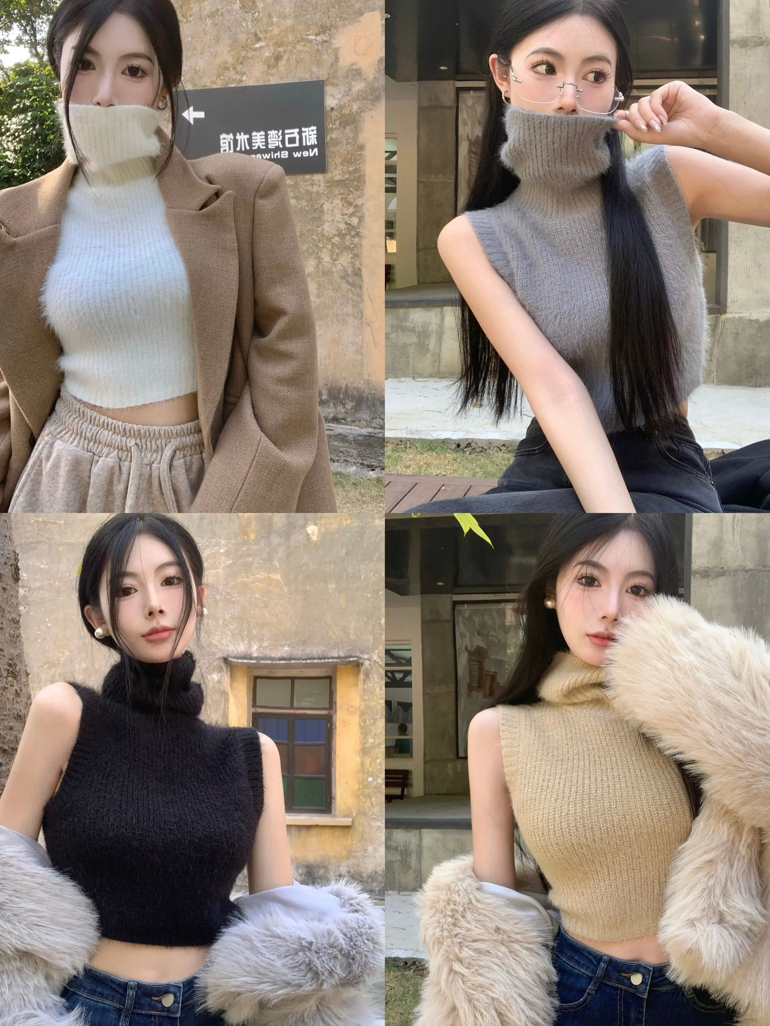 Wholesale Sleeveless Turtleneck Sweater Vest Base Slim Pullovers Women Faux Mink Cashmere Autumn Winter Short Solid Knitted Top