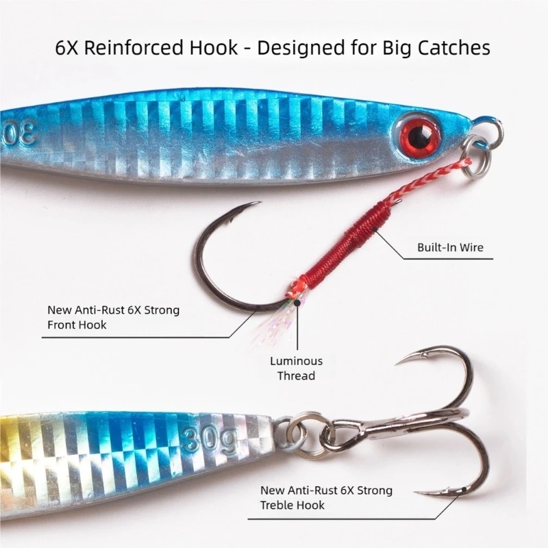  5Pcs Sea Fishing Lures Metal Slow Jig Lure Saltwater Fast Sinking Fishing Lures