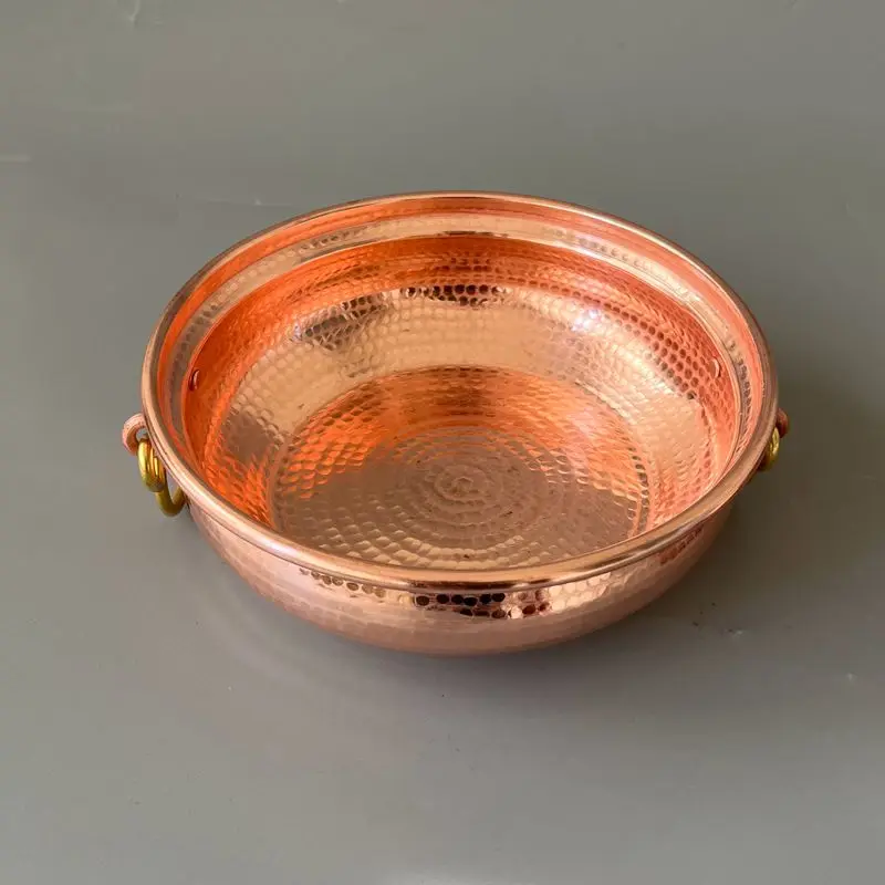 Pure Copper Pot Handle Stew Steam Soup Jam Casserole Handmade Gas/Induction Cook Container