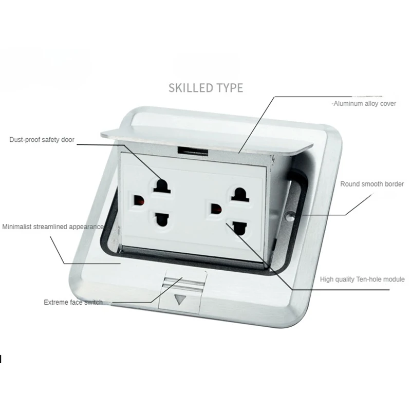 Imagem -06 - Embutido Amortecimento Alumínio Liga Piso Soquete Caixa Tomada Elétrica Terra Furos 13a ac 110250v 2023